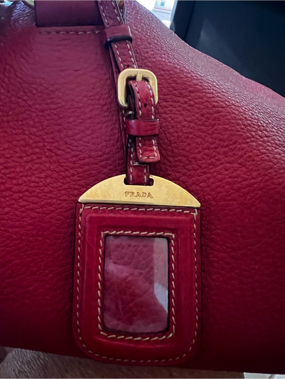 PRADA DARK RED VITELLO DAINO LEATHER LARGE CROSSBODY/TOTE BAG - Picture 12 of 17
